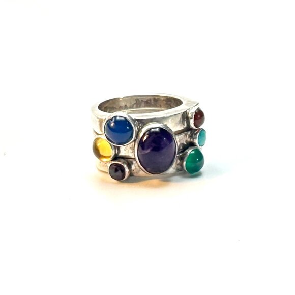 Vintage 80s NYC Tulla Booth Sterling Silver 3-Ring Set Gemstone Stack Size 7 GUC - Picture 3 of 6